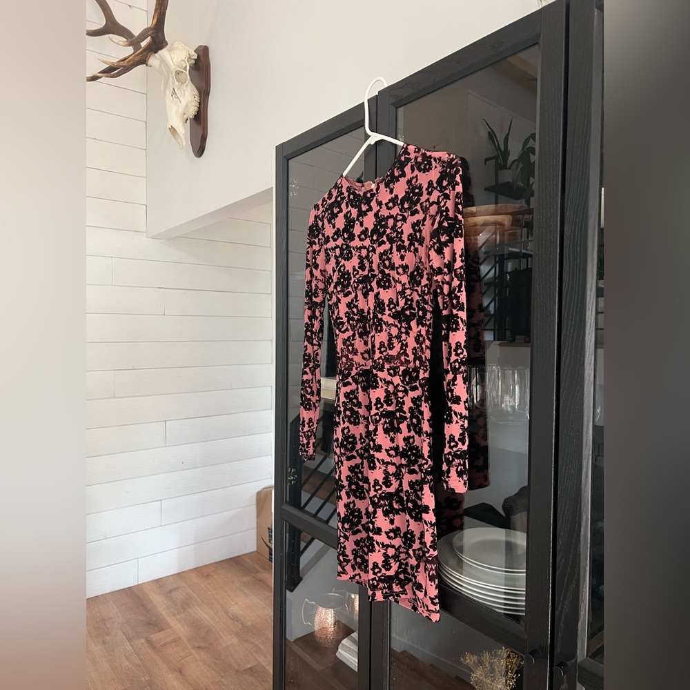 Long-sleeve Pink and Black Mini Dress